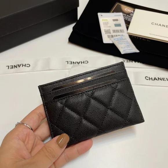 CHANEL Black Quilted Card Holder with Silver Logo - Picture 3 of 8